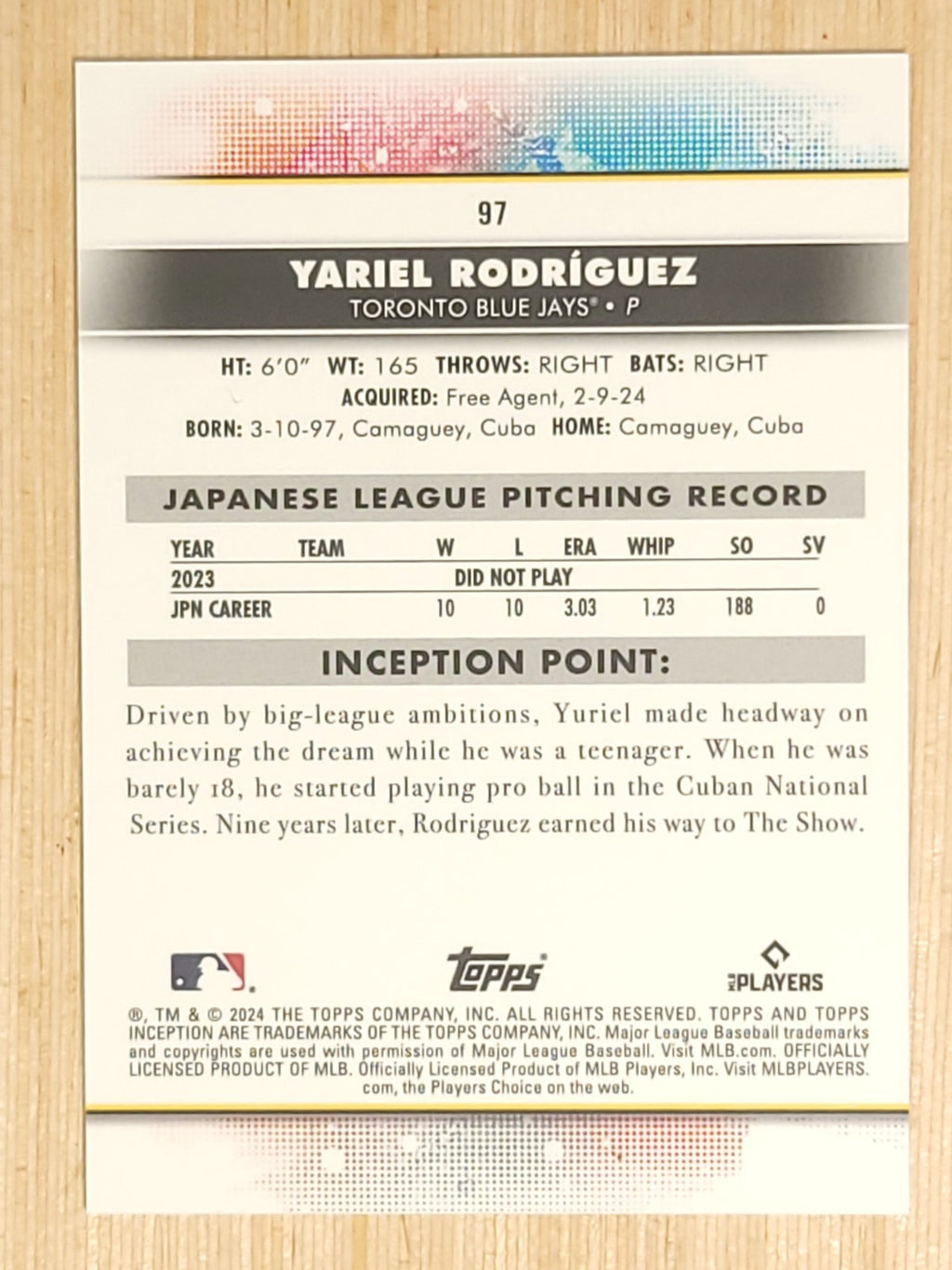 2024 Topps Inception - Yariel Rodriguez #97