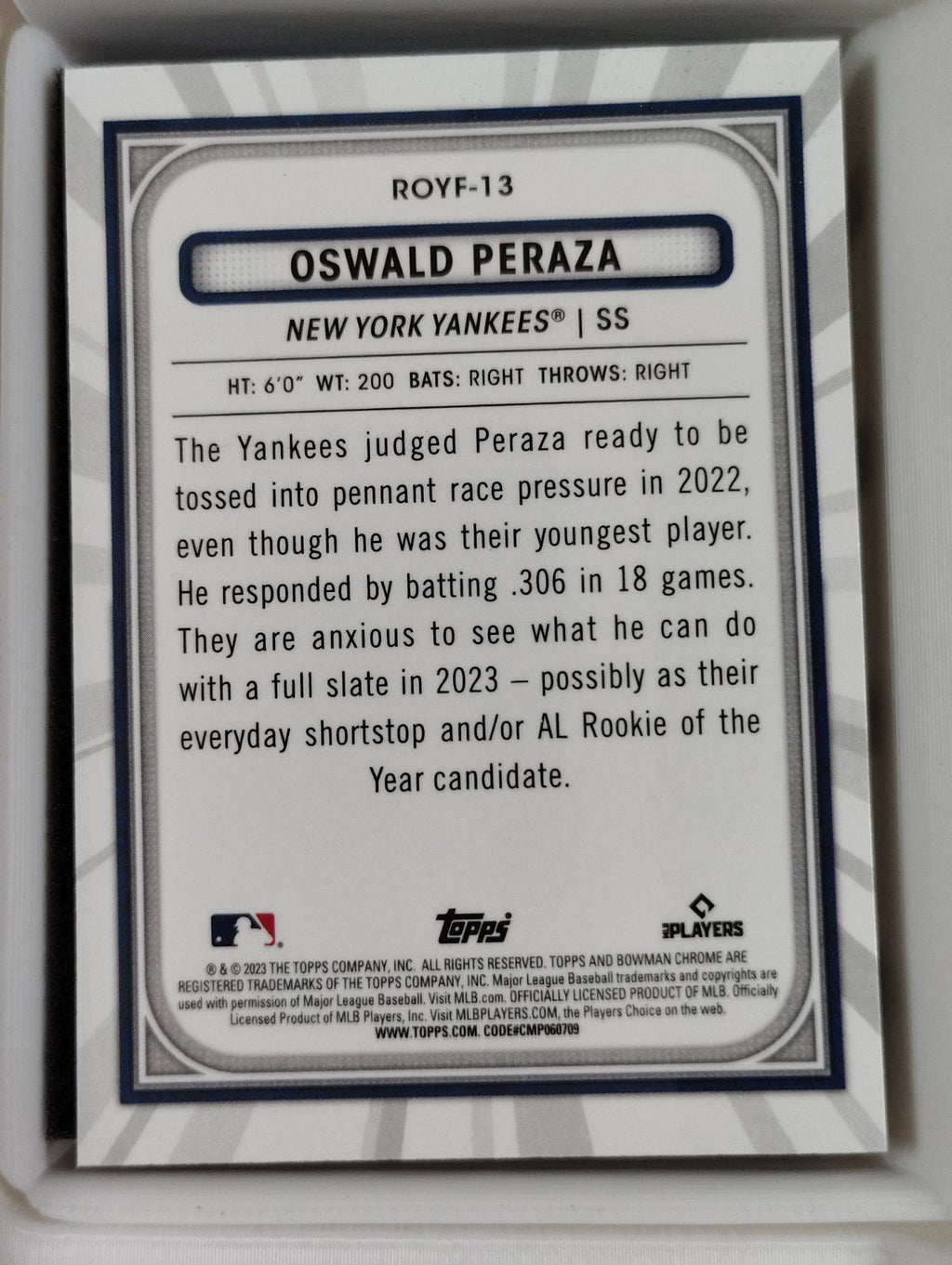 2023 Bowman - Rookie of the Year Favorites Oswald Peraza #ROYF-13