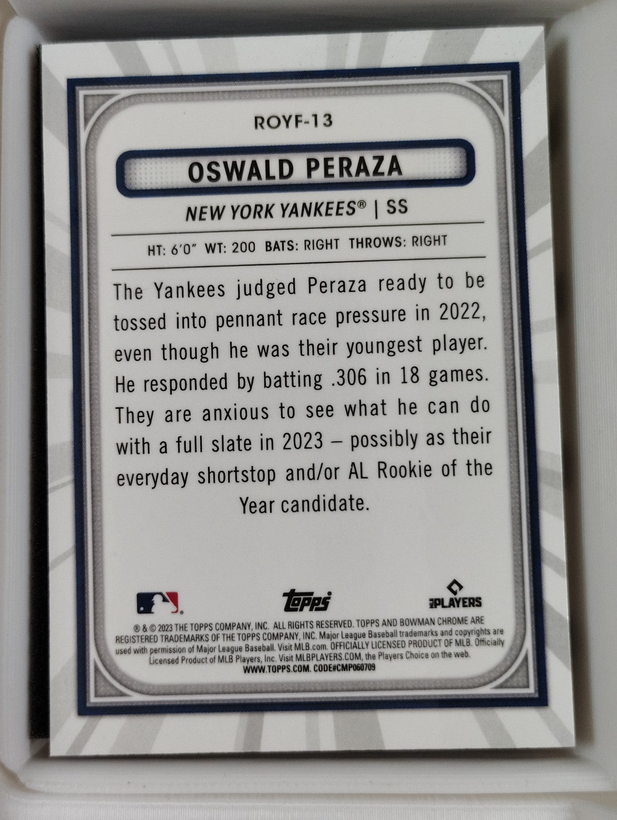 2023 Bowman - Rookie of the Year Favorites Oswald Peraza #ROYF-13