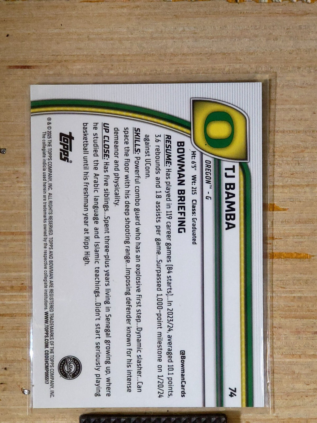 2024-25 Bowman University Chrome TJ Bamba #74 Green Shimmer