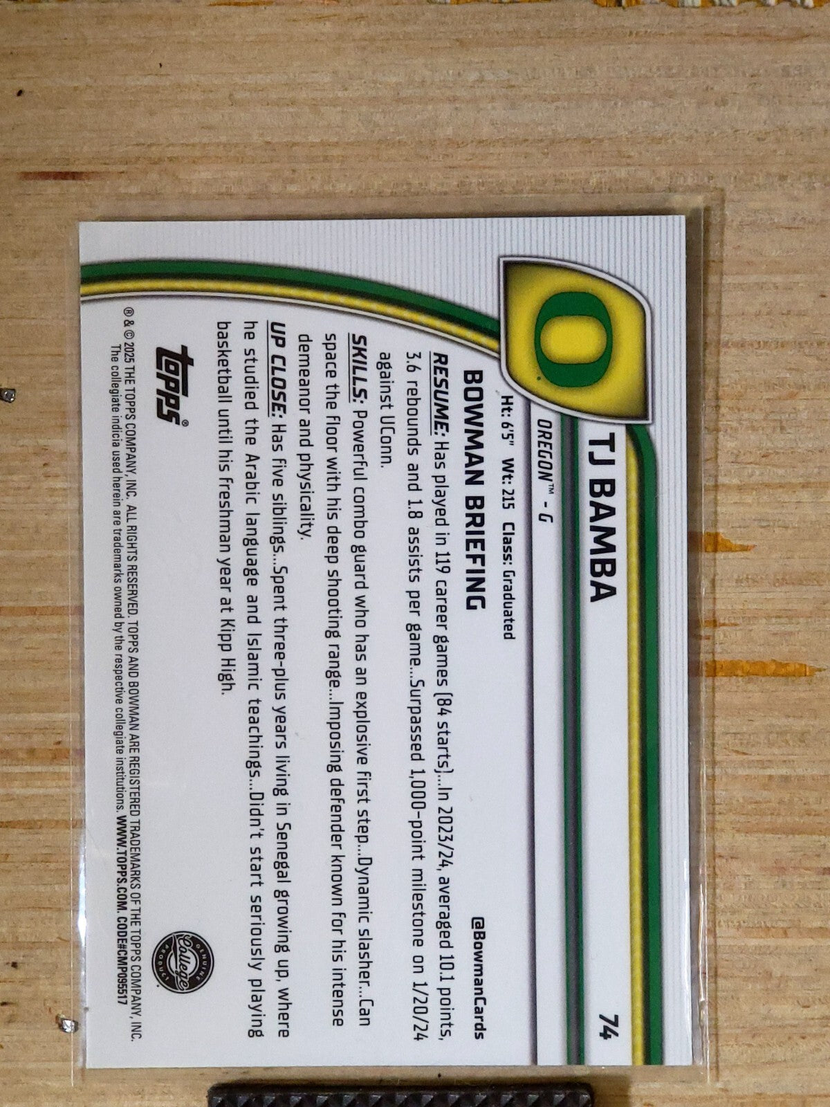 2024-25 Bowman University Chrome TJ Bamba #74 Green Shimmer