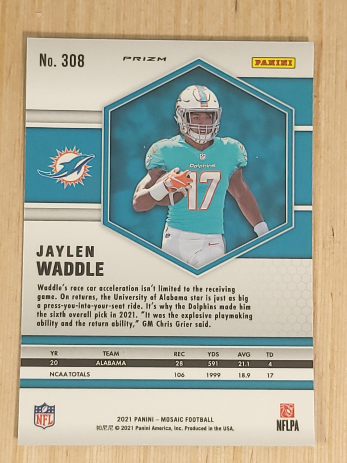 2021 Panini Mosaic - Rookies Jaylen Waddle #308 Green Mosaic Prizm (RC)