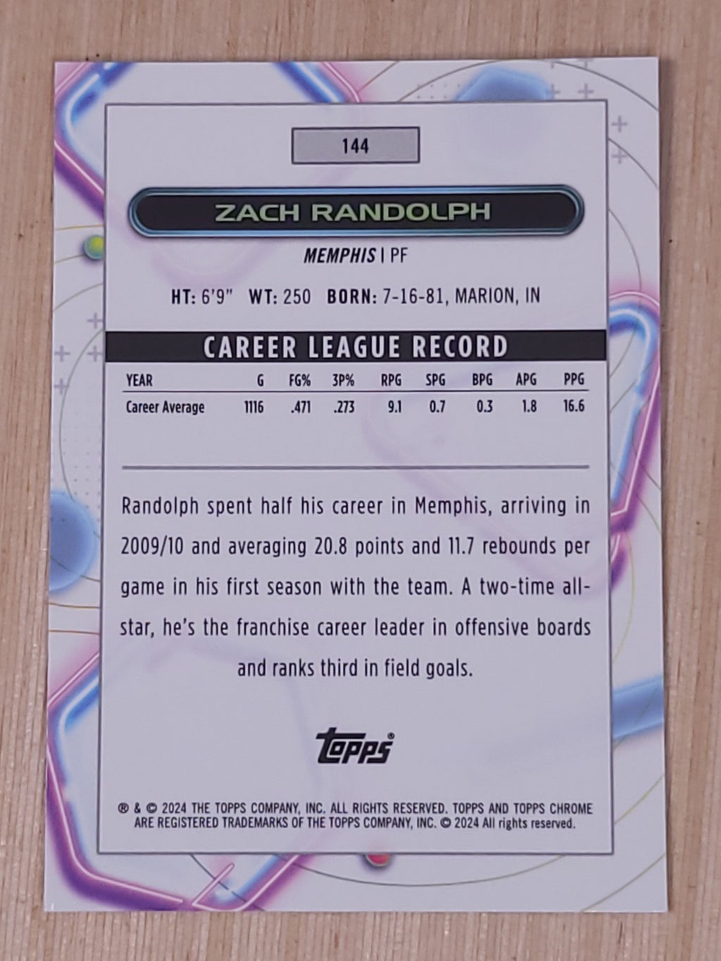 2023-24 Topps Cosmic Chrome - Zach Randolph #144 Pink Geometric