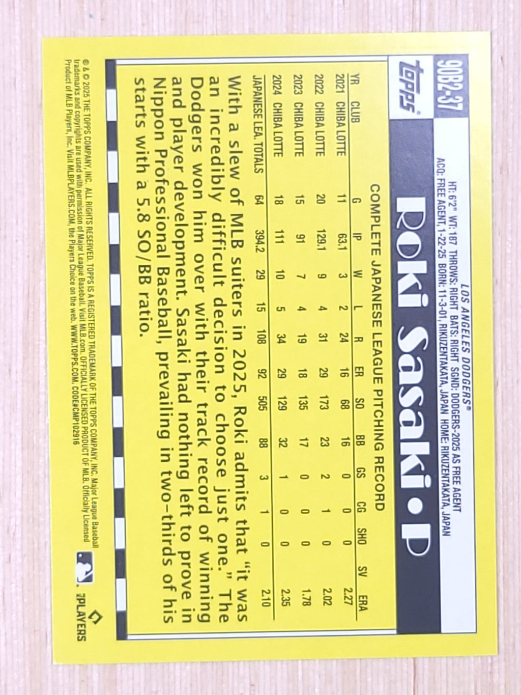 2025 Topps Series 2 #90B2-37 Roki Sasaki