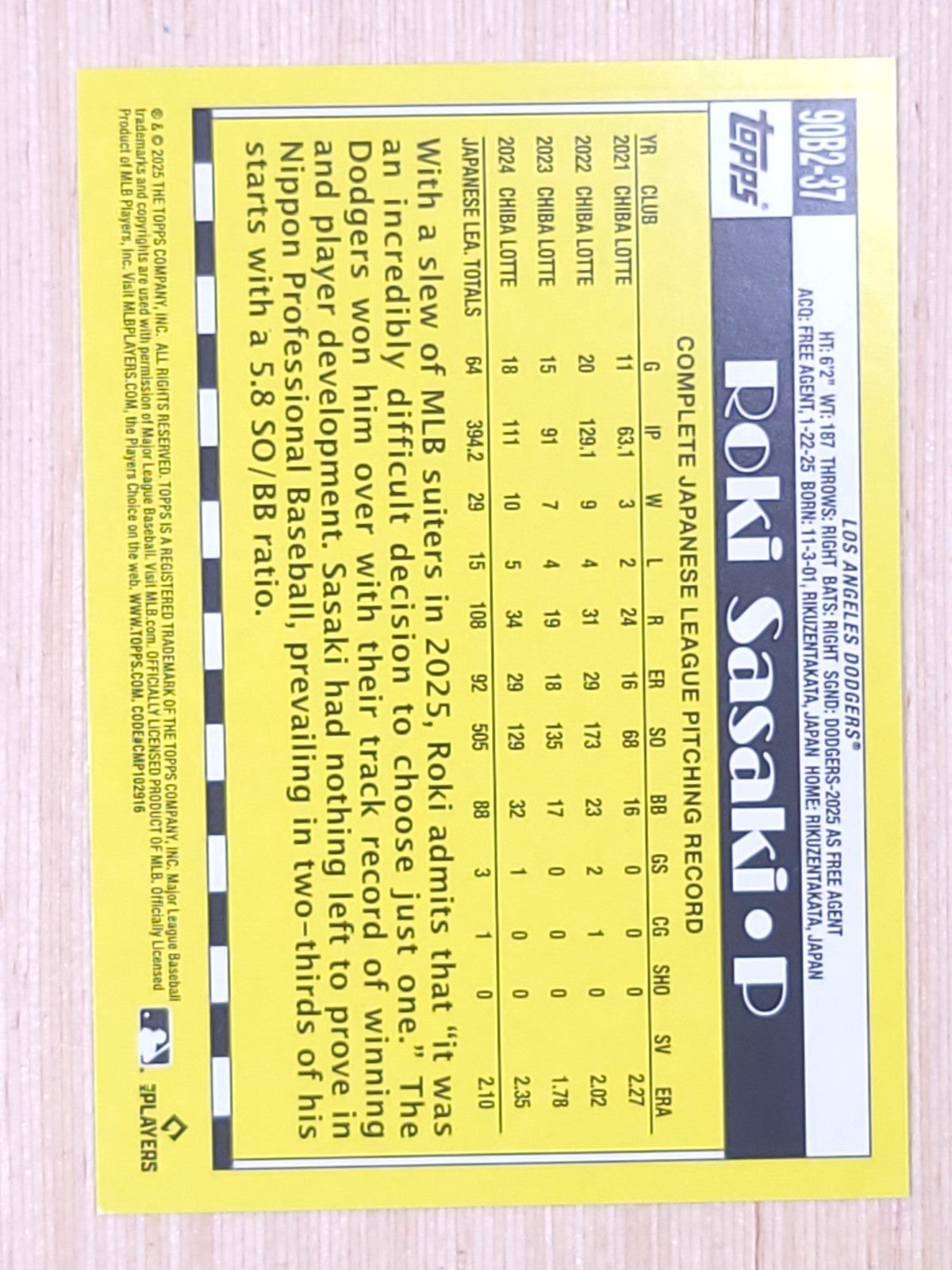 2025 Topps Series 2 #90B2-37 Roki Sasaki
