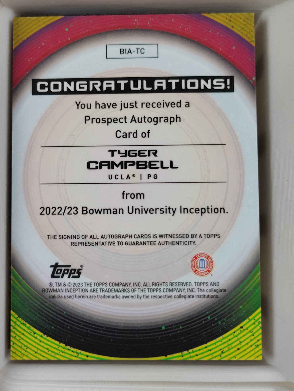 2022-23 Bowman Inception Auto #BIA-TC Tyger Campbell