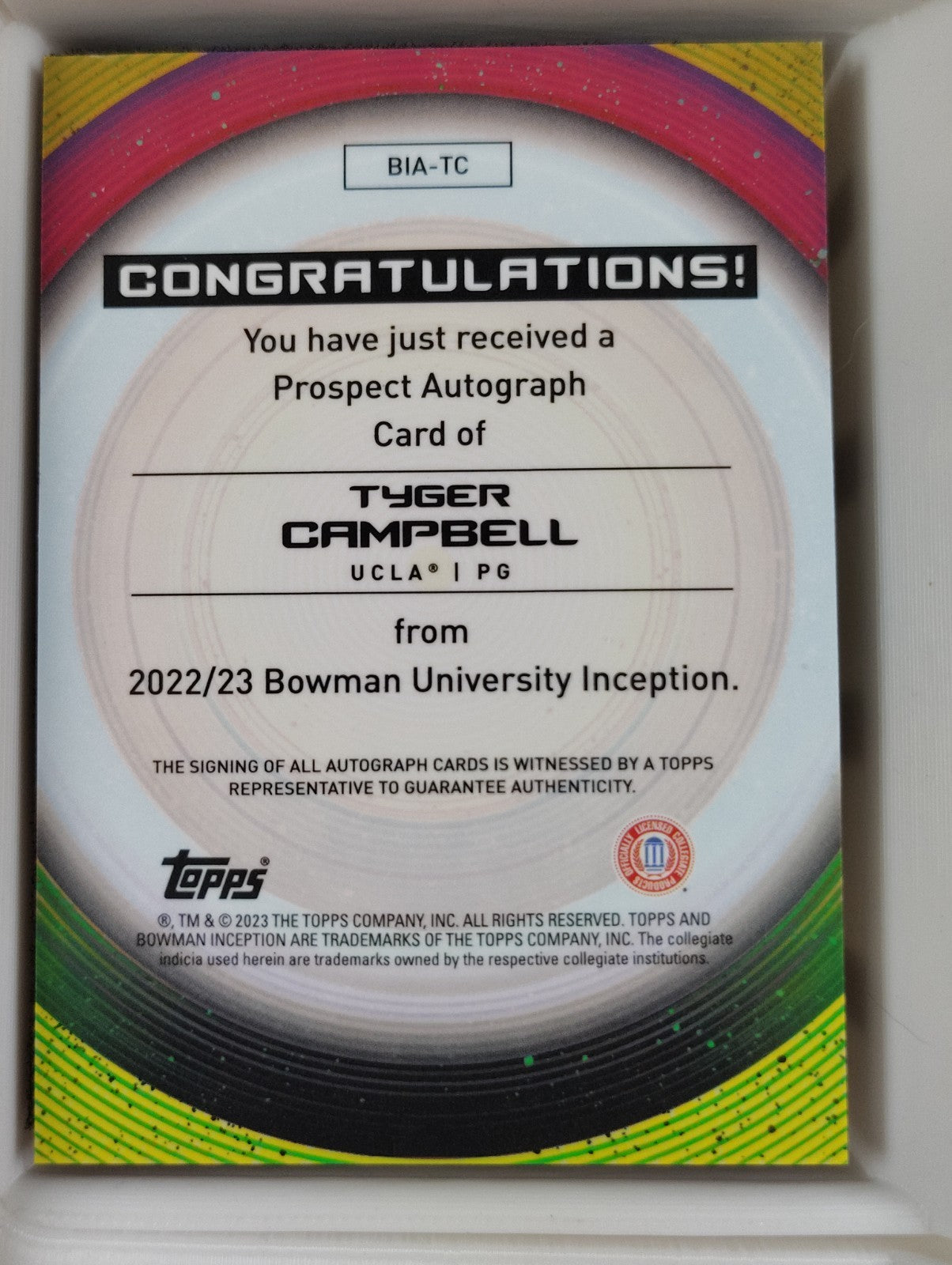 2022-23 Bowman Inception Auto #BIA-TC Tyger Campbell