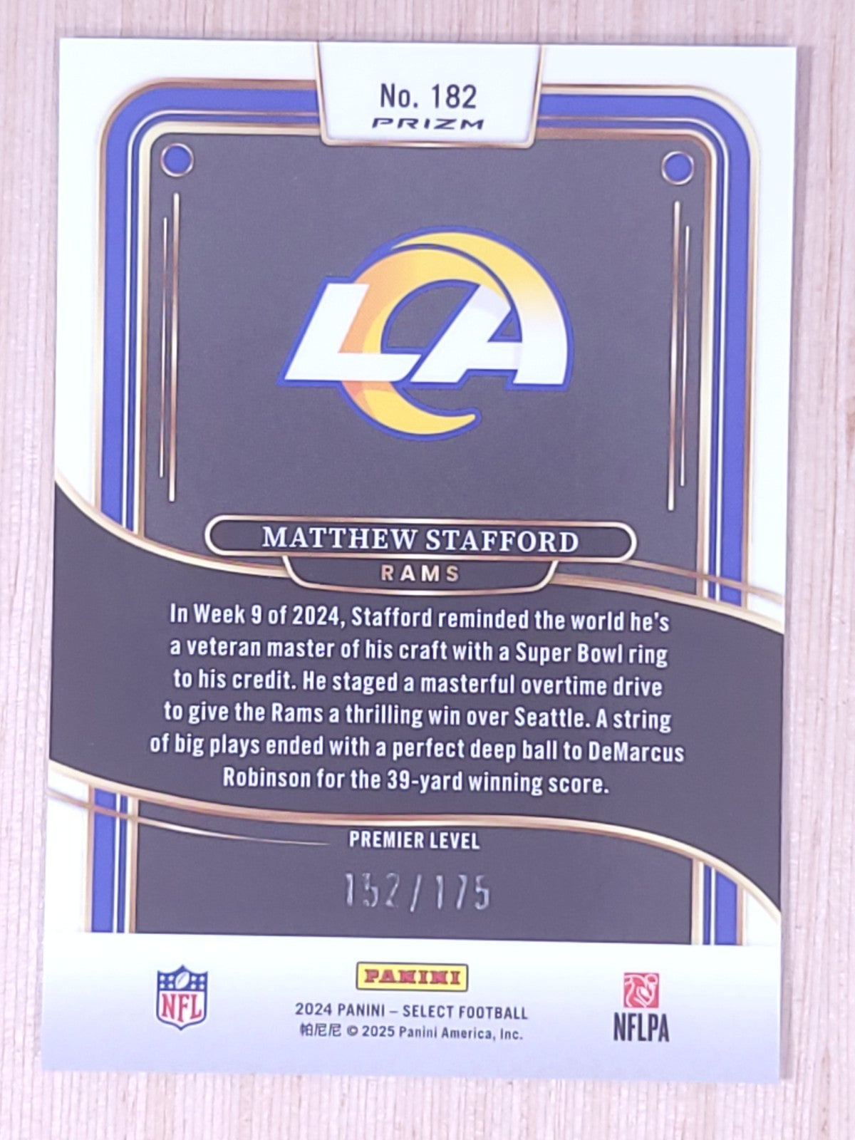 2024 Panini Select #182 Matthew Stafford Premier Level Blue X-Power 152/175