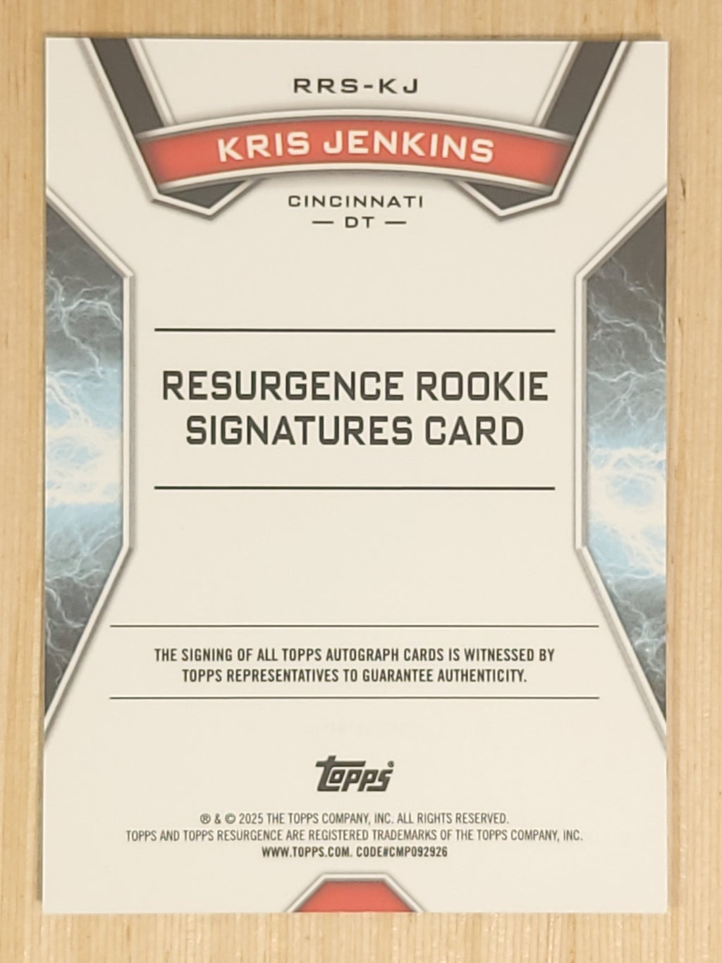 2024 Topps Resurgence Rookie Signatures Kris Jenkins #RRS-KJ Black Shimmer 2/2