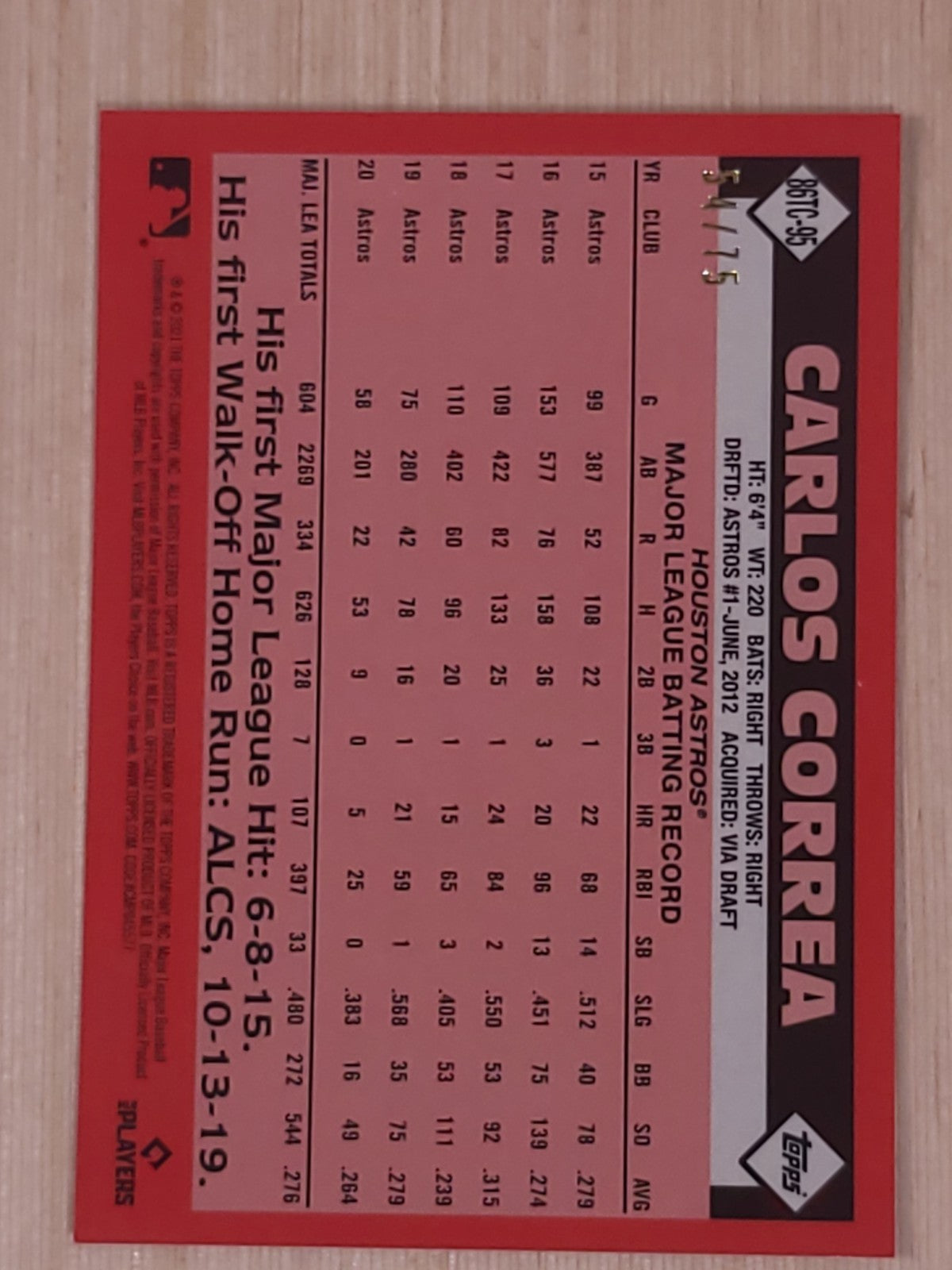 2021 Topps 2 Purple Mojo 1986 Topps Chrome Carlos Correa #86TC-95