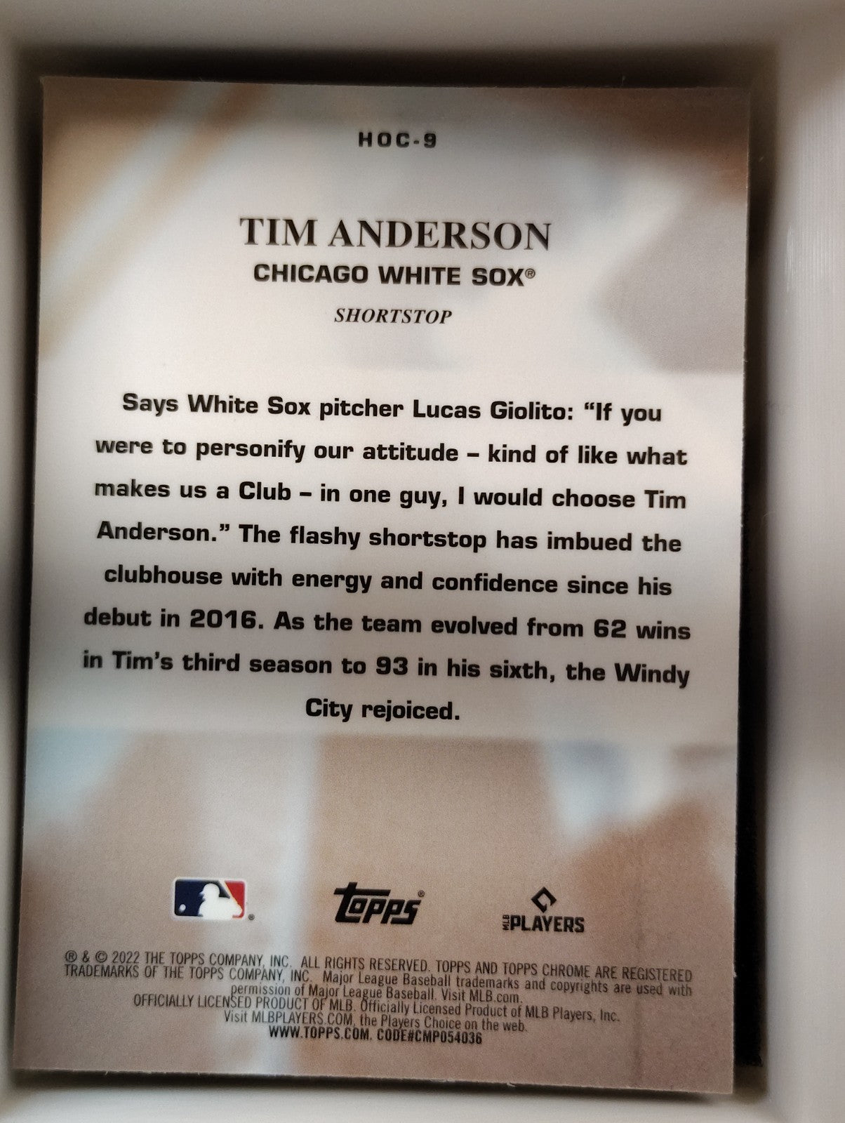 2022 Topps Chrome - Heart of the City Tim Anderson #HOC-9