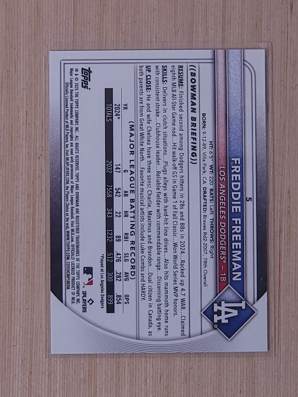 2025 Bowman - Freddie Freeman #43 /499 Sky Blue