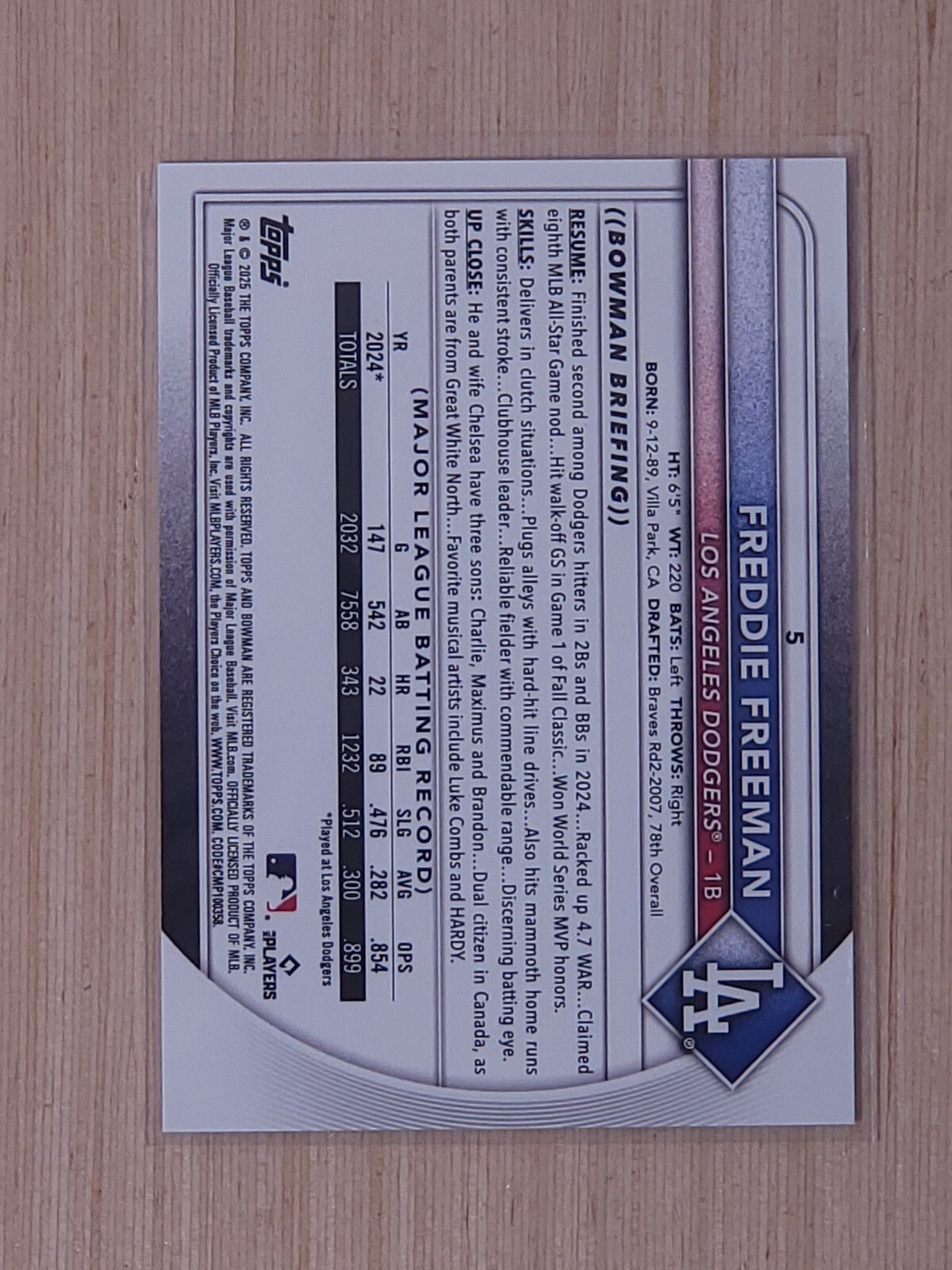 2025 Bowman - Freddie Freeman #43 /499 Sky Blue