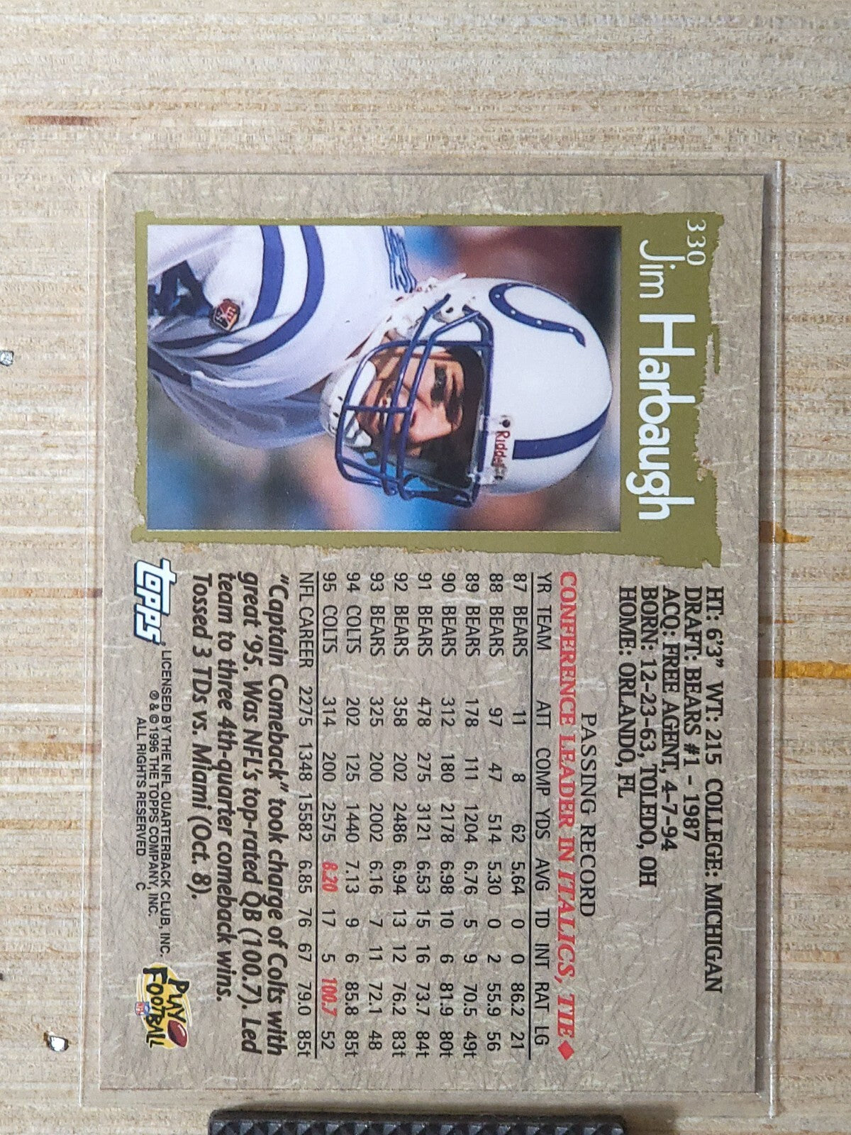 1996 Topps - Jim Harbaugh #330
