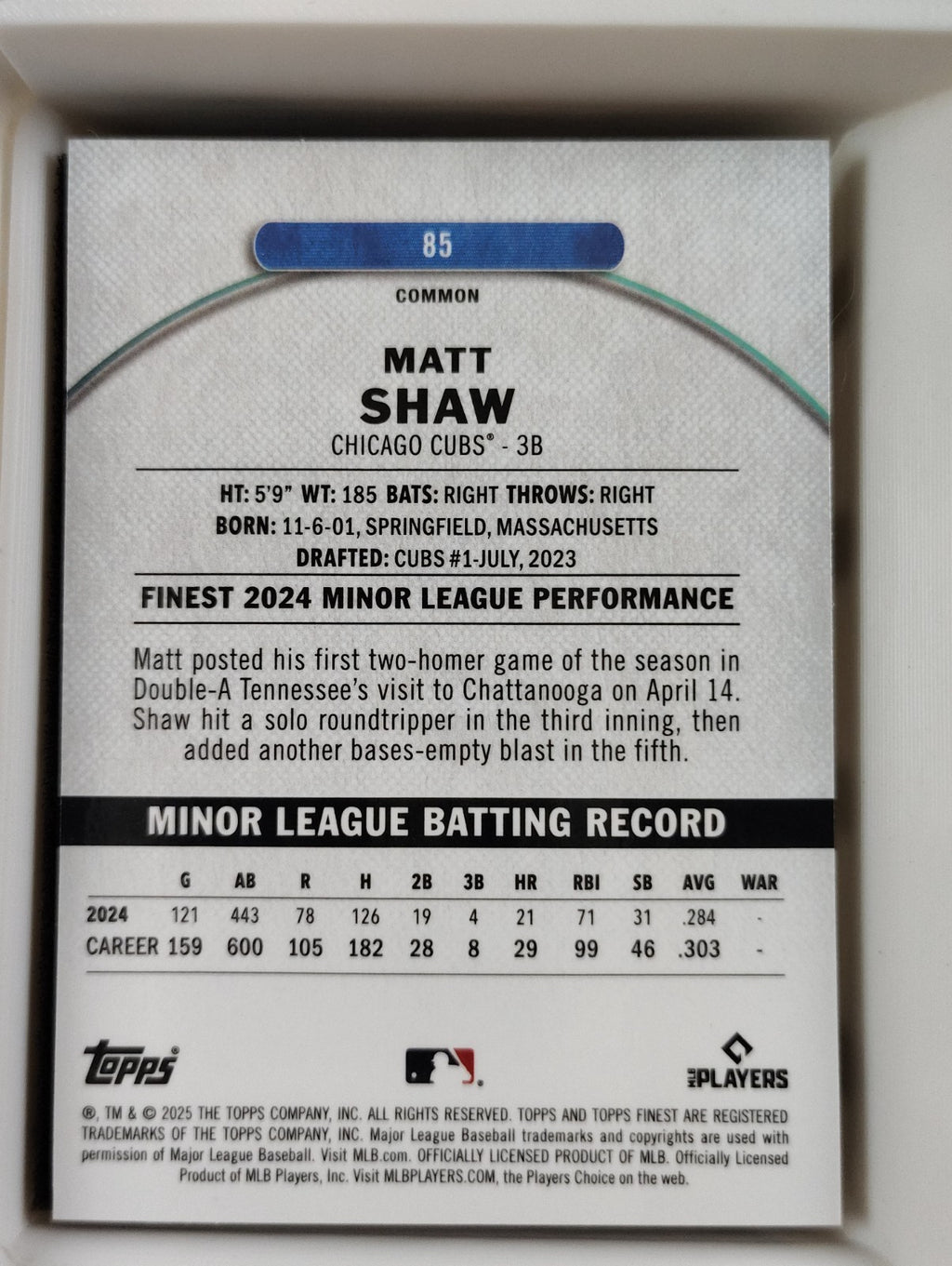 2025 Topps Finest - Common Matt Shaw #85 (RC)