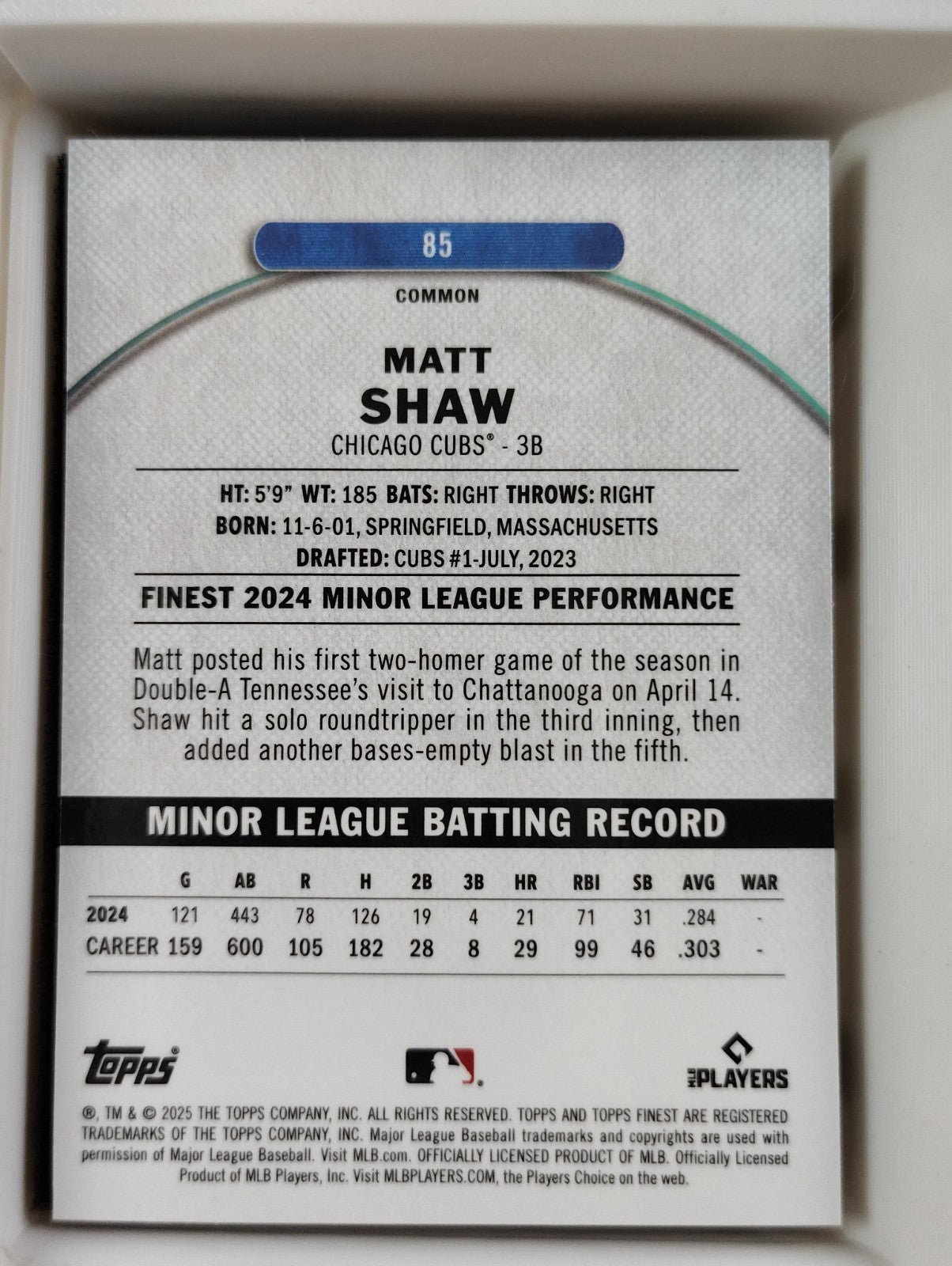 2025 Topps Finest - Common Matt Shaw #85 (RC)