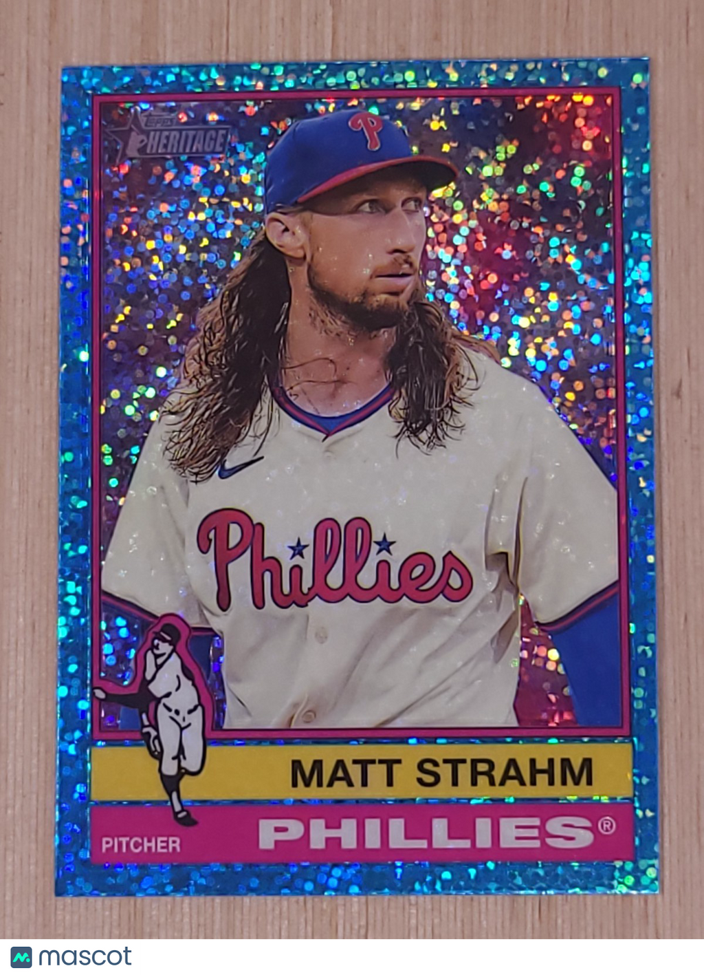 2025 Topps Heritage - Matt Strahm #7 Chrome Light Blue Sparkle Refractor
