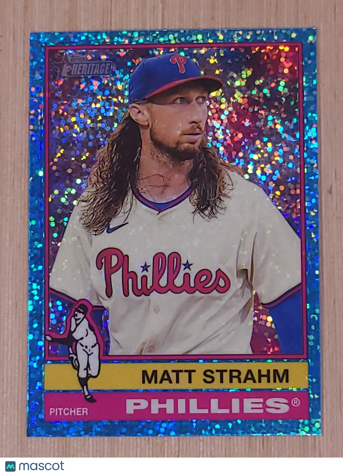 2025 Topps Heritage - Matt Strahm #7 Chrome Light Blue Sparkle Refractor