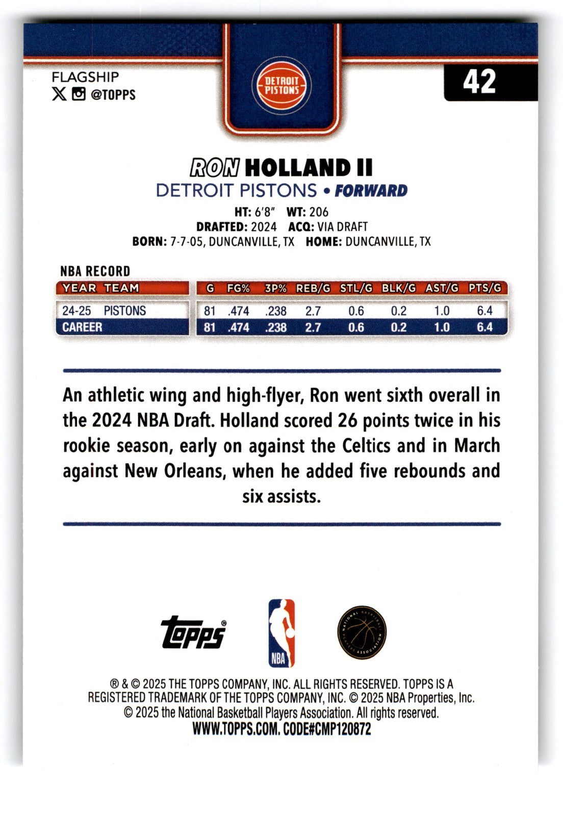 2025-26 Topps Ron Holland II #42 Logo Foil