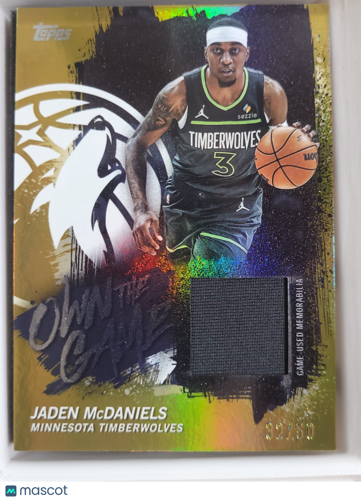 2025-26 Topps Basketball Own The Game Relic Jaden McDaniels 32/50 Gold