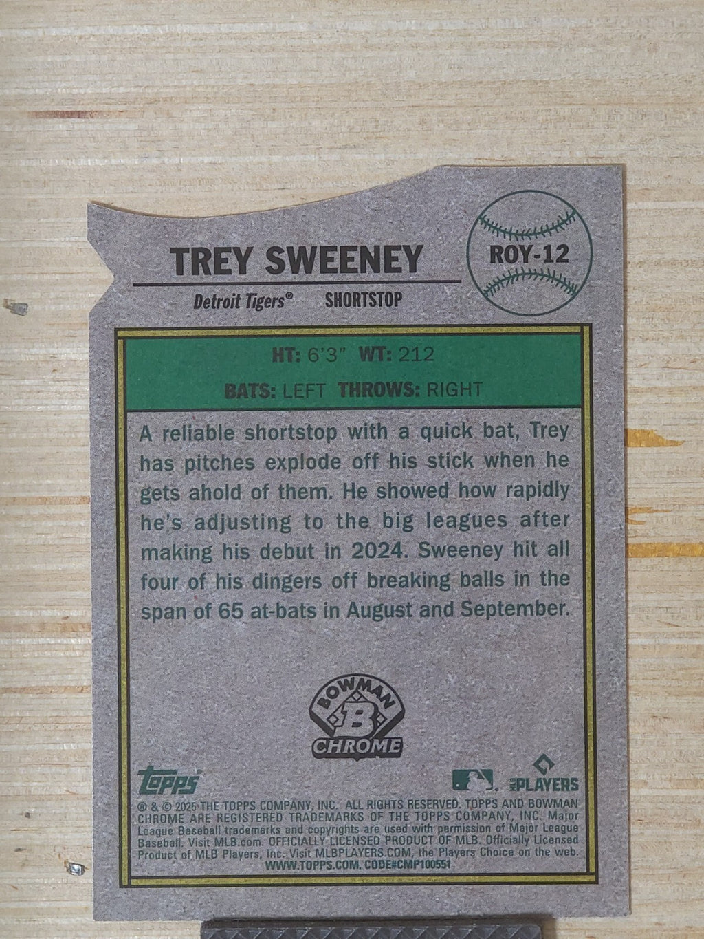 2025 Bowman Chrome #ROY-12 Rookie of the Year Favorites Trey Sweeney